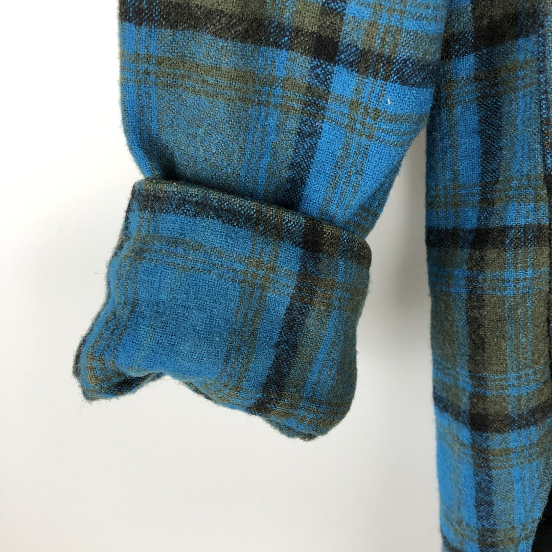 Vintage 1950'S Pendleton Check Pattern Wool Shirt, Men's Size L wool Blue type light blue Vintage Second Hand