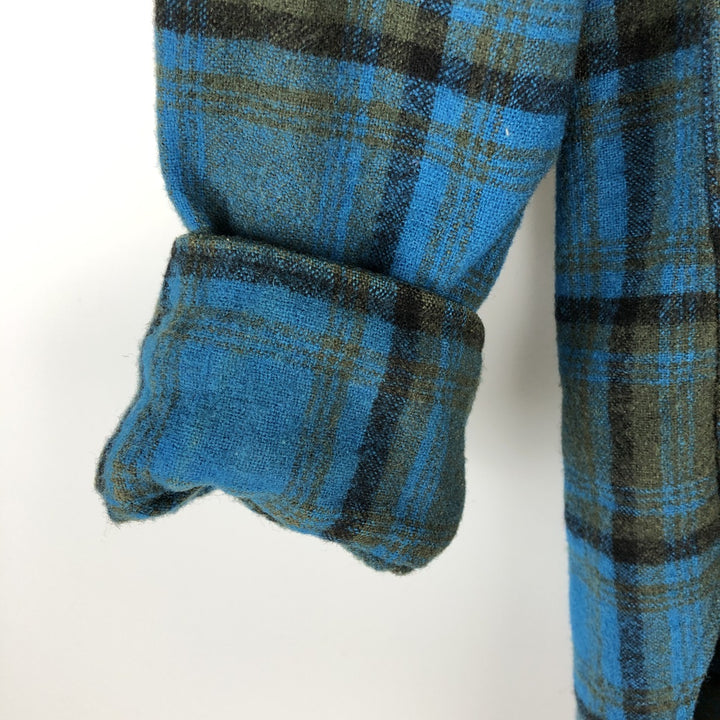 Vintage 1950'S Pendleton Check Pattern Wool Shirt, Men's Size L wool Blue type light blue Vintage Second Hand