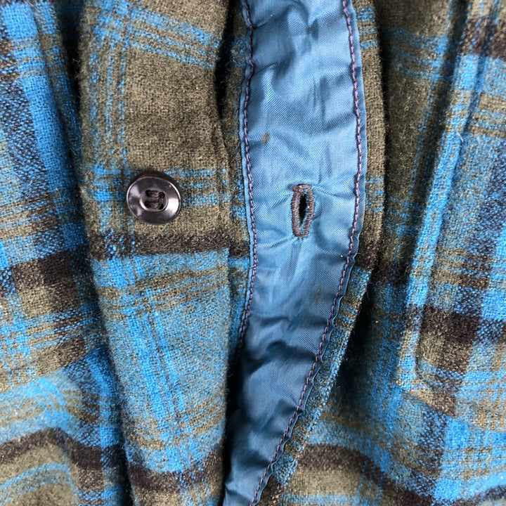 Vintage 1950'S Pendleton Check Pattern Wool Shirt, Men's Size L wool Blue type light blue Vintage Second Hand