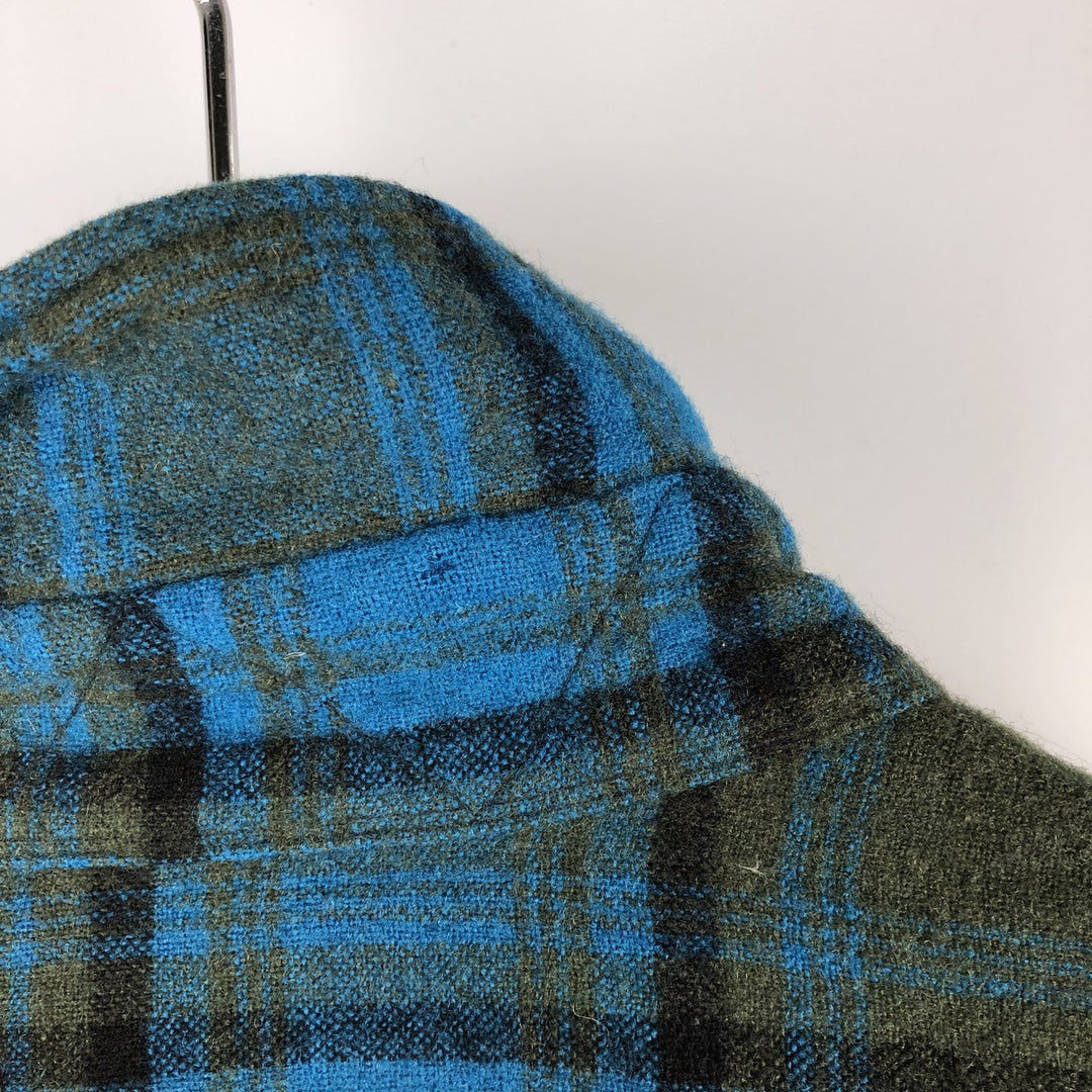 Vintage 1950'S Pendleton Check Pattern Wool Shirt, Men's Size L wool Blue type light blue Vintage Second Hand