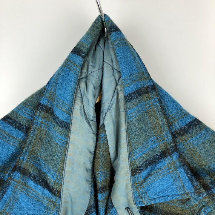 Vintage 1950'S Pendleton Check Pattern Wool Shirt, Men's Size L wool Blue type light blue Vintage Second Hand