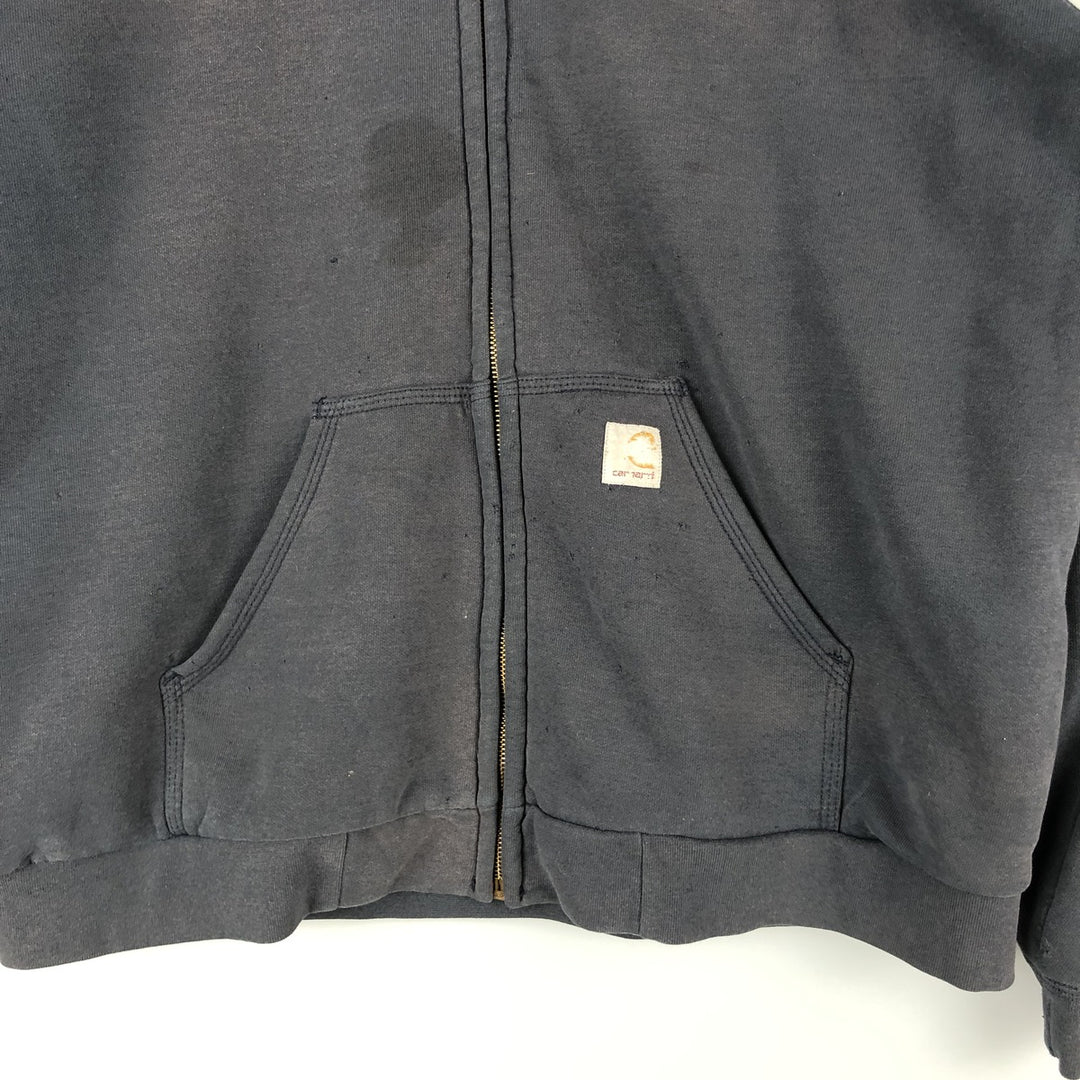Carhartt Sweat Full Zip Hoodie Men's L size cotton Navy blue Vintage Second Hand