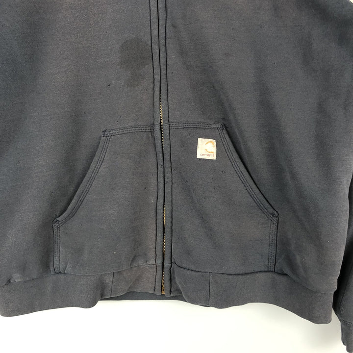 Carhartt Sweat Full Zip Hoodie Men's L size cotton Navy blue Vintage Second Hand