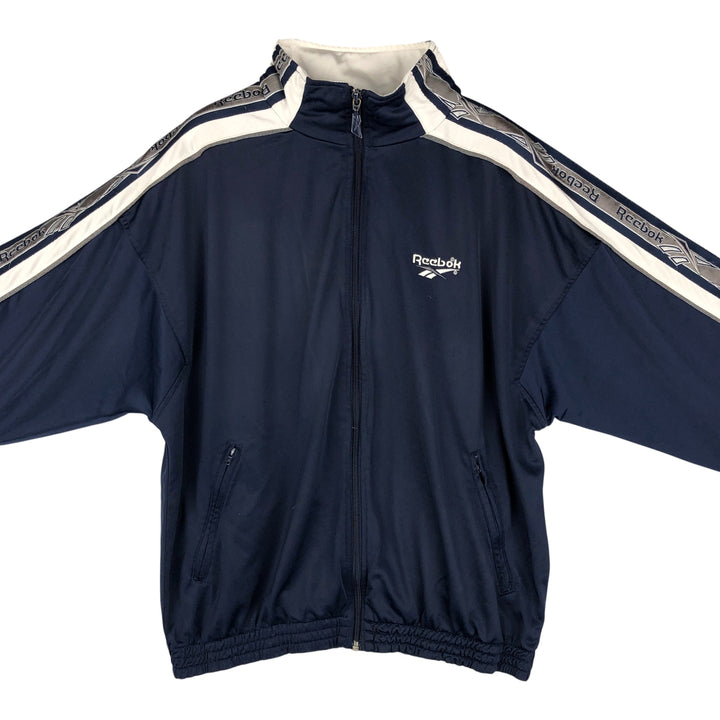 90'S Reebok Jersey Track Jacket, Men's Size Small, Vintage polyester navy blue type Vintage Second Hand