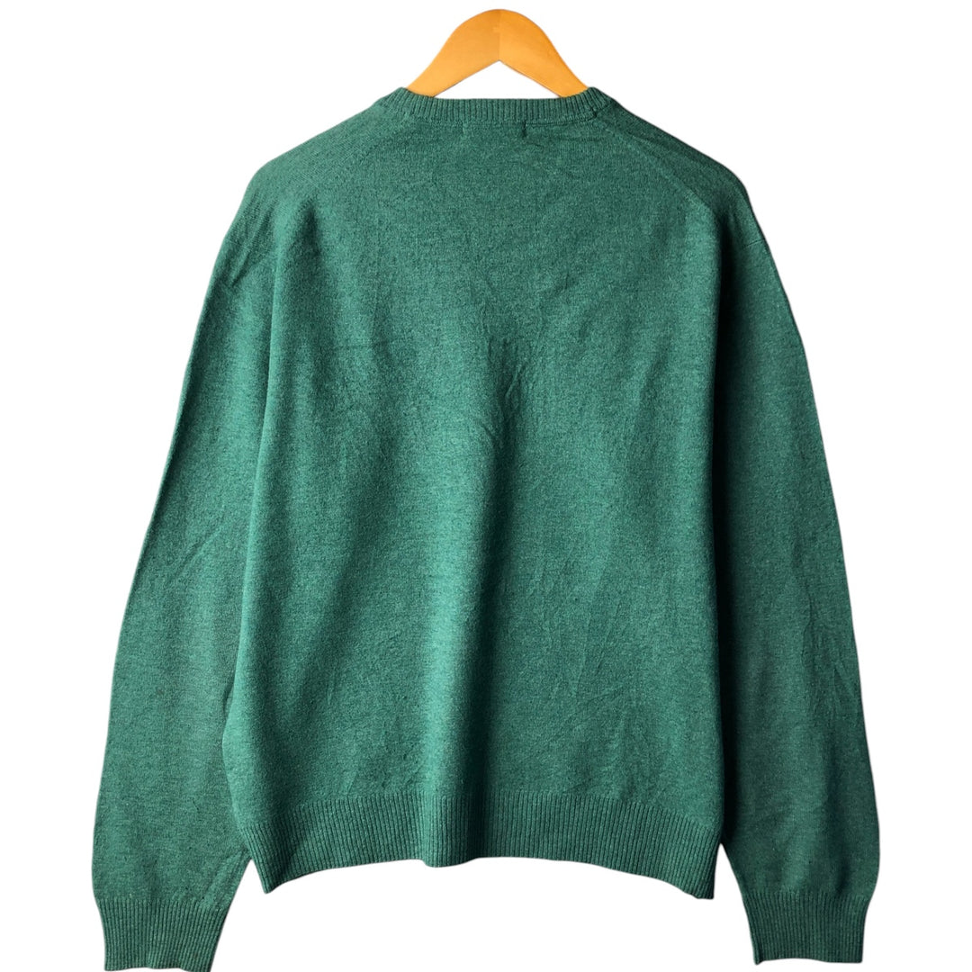 Burberry's London V-neck lambswool knit sweater, size L Lamb wool Emerald green Vintage Second Hand