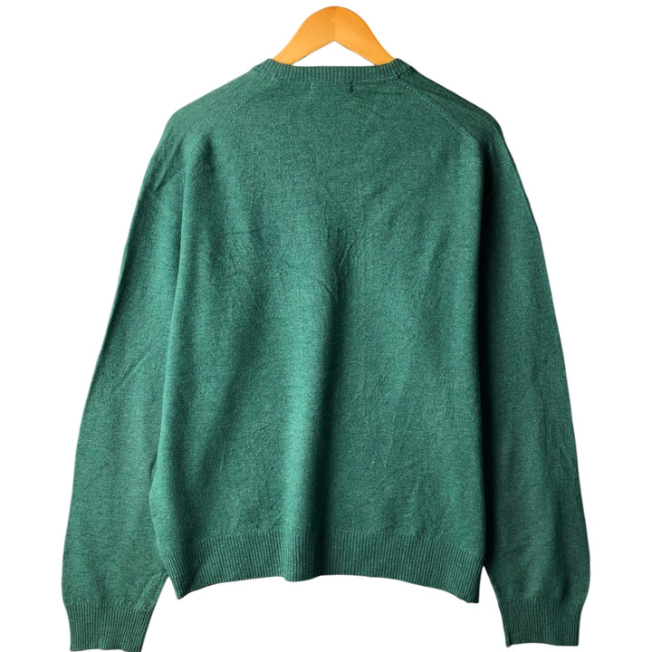Burberry's London V-neck lambswool knit sweater, size L Lamb wool Emerald green Vintage Second Hand
