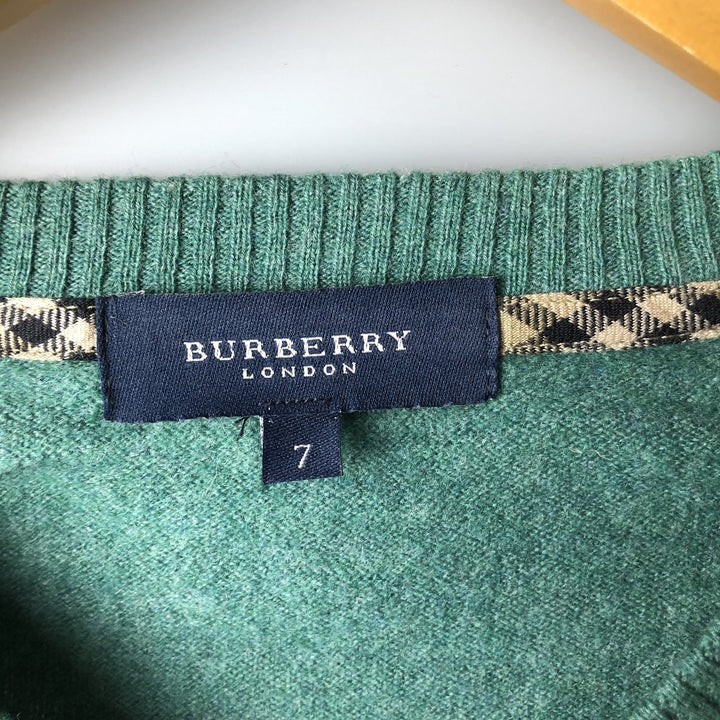 Burberry's London V-neck lambswool knit sweater, size L Lamb wool Emerald green Vintage Second Hand