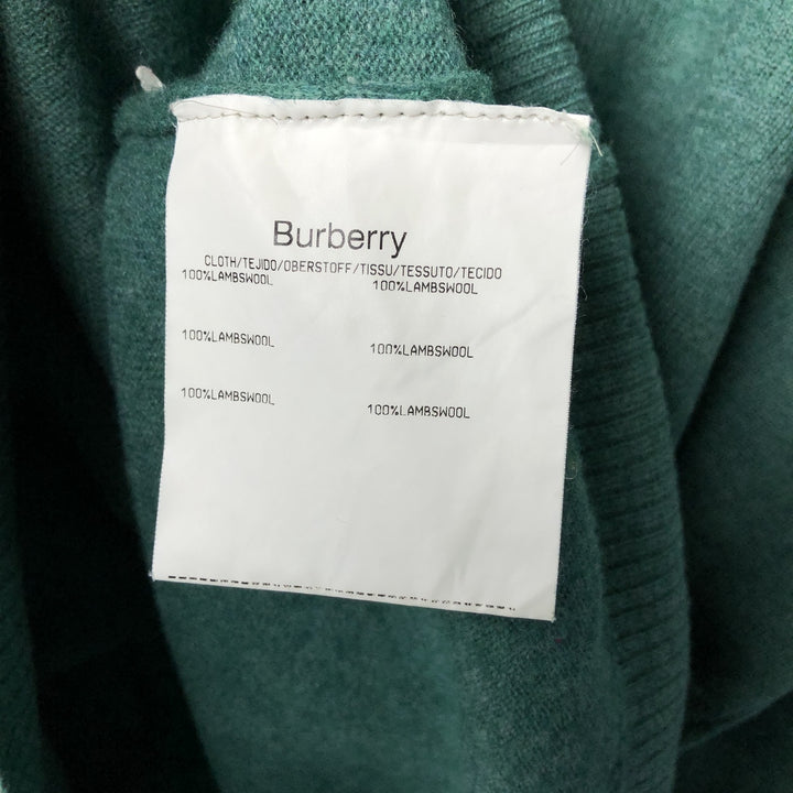 Burberry's London V-neck lambswool knit sweater, size L Lamb wool Emerald green Vintage Second Hand