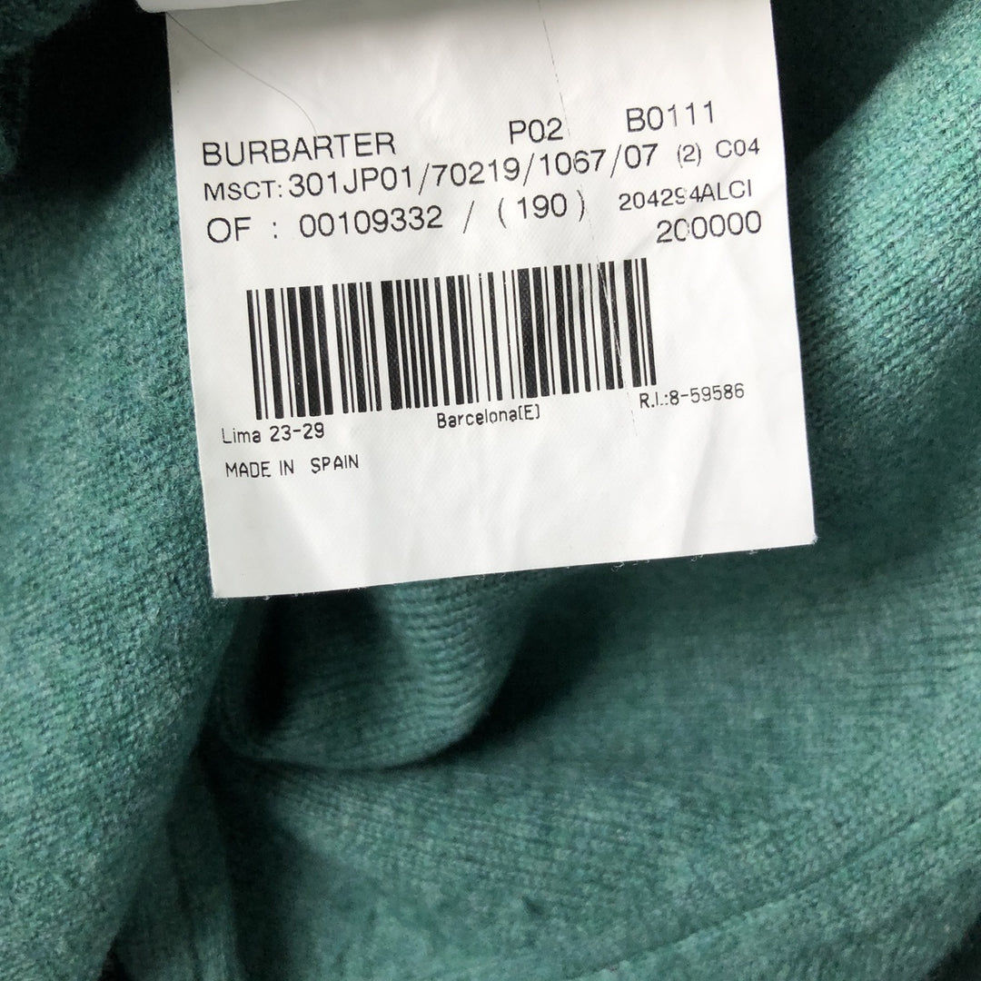 Burberry's London V-neck lambswool knit sweater, size L Lamb wool Emerald green Vintage Second Hand