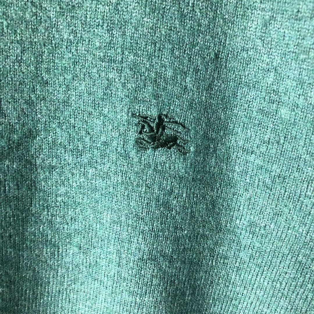 Burberry's London V-neck lambswool knit sweater, size L Lamb wool Emerald green Vintage Second Hand