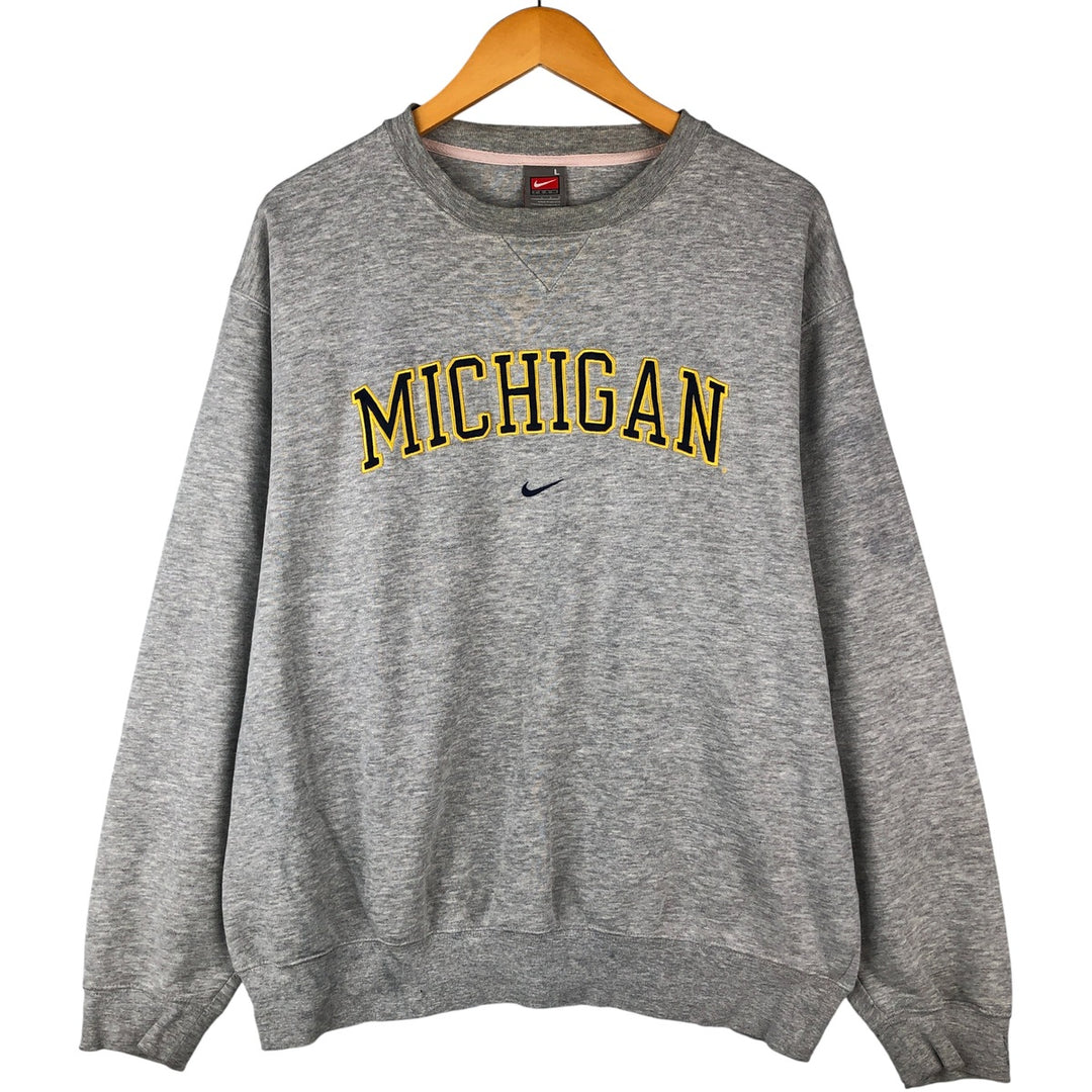 90s-00'S Nike TEAM Center Logo University of Michigan College Sweatshirt, Men's Size L cotton gray type Vintage Second Hand