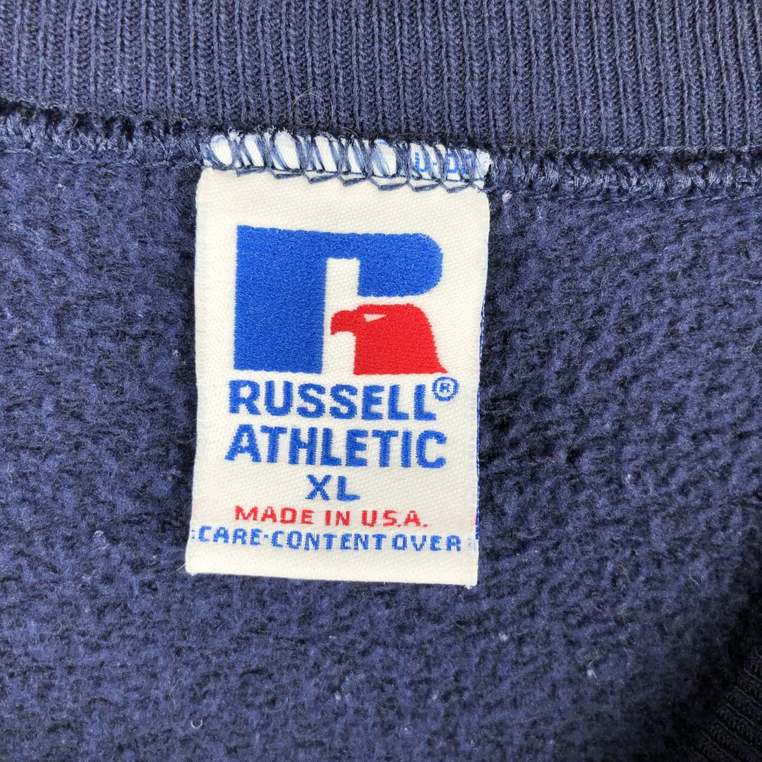 Vintage 90'S Russell ATHLETIC Check Pattern College Sweatshirt, Made in USA, Men's Size XL cotton navy blue type Vintage Second Hand
