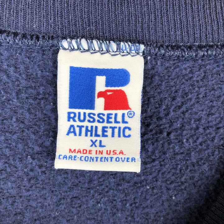 Vintage 90'S Russell ATHLETIC Check Pattern College Sweatshirt, Made in USA, Men's Size XL cotton navy blue type Vintage Second Hand