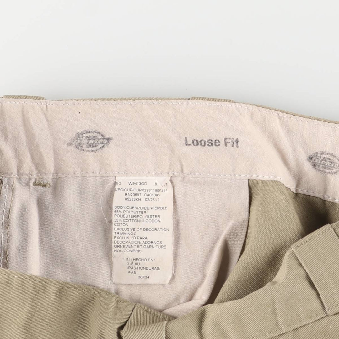 Dickies Loose Fit Double Knee Cut-off Work Pants for Men, W35 polyester Beige type Vintage Second Hand