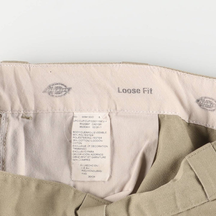 Dickies Loose Fit Double Knee Cut-off Work Pants for Men, W35 polyester Beige type Vintage Second Hand