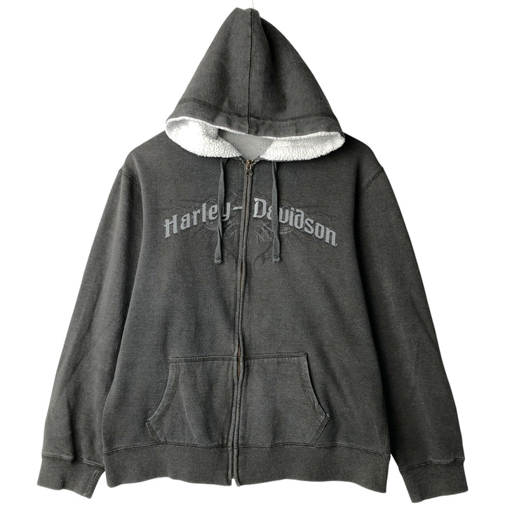 Harley-Davidson Men's Full-Zip Hoodie (XL) cotton gray type Vintage Second Hand