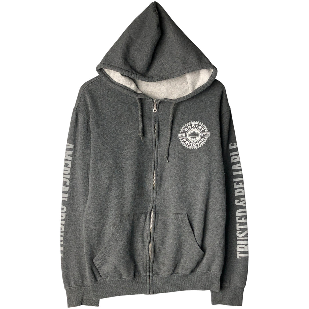 Harley-Davidson Fire Pattern Lizard Pattern Full-Zip Hoodie, Men's Size L cotton Charcoal Vintage Second Hand