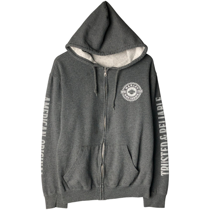 Harley-Davidson Fire Pattern Lizard Pattern Full-Zip Hoodie, Men's Size L cotton Charcoal Vintage Second Hand