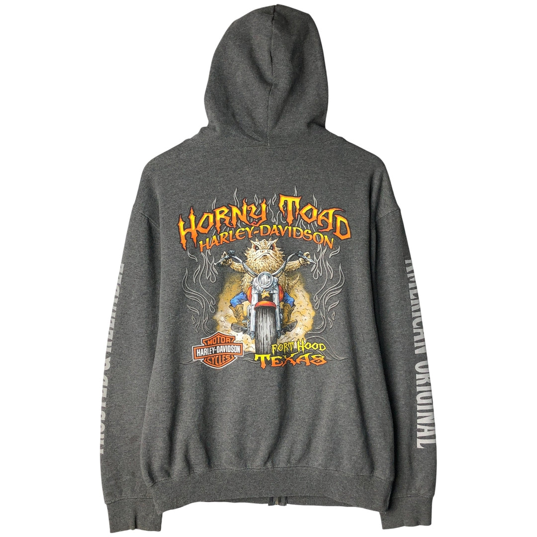 Harley-Davidson Fire Pattern Lizard Pattern Full-Zip Hoodie, Men's Size L cotton Charcoal Vintage Second Hand