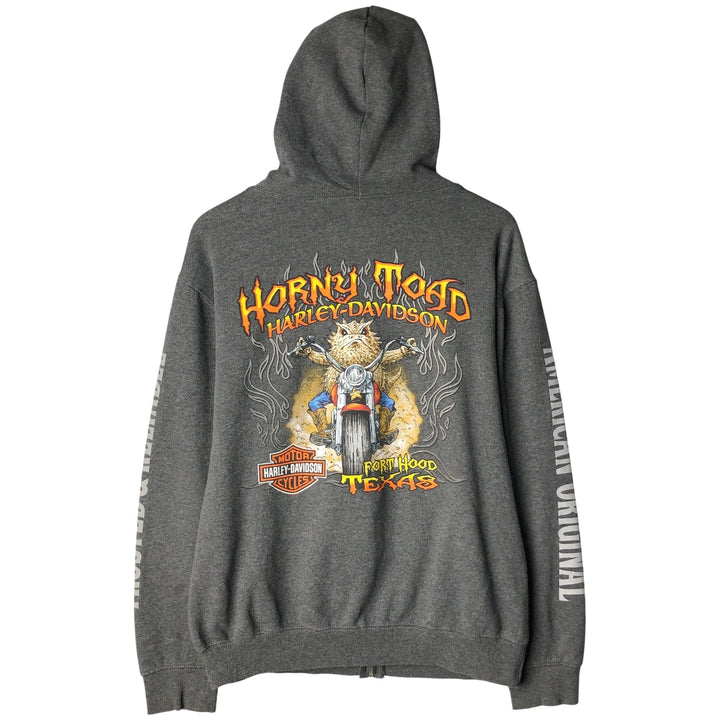 Harley-Davidson Fire Pattern Lizard Pattern Full-Zip Hoodie, Men's Size L cotton Charcoal Vintage Second Hand