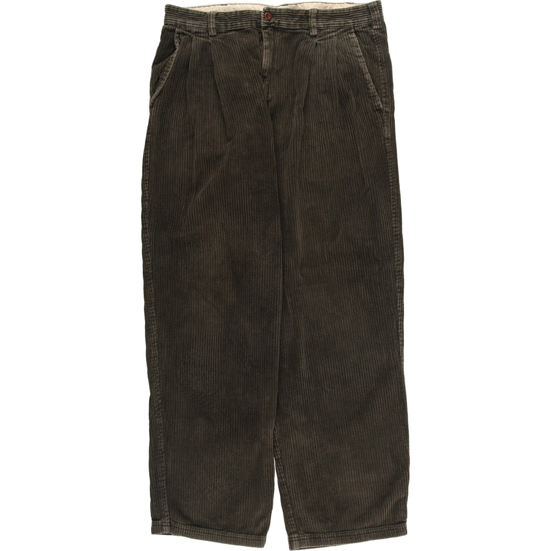 CAMBRIDGE Wide-Ribbed Two-Pleated Corduroy Pants, Men's, Size 34 cotton Khaki type Vintage Second Hand