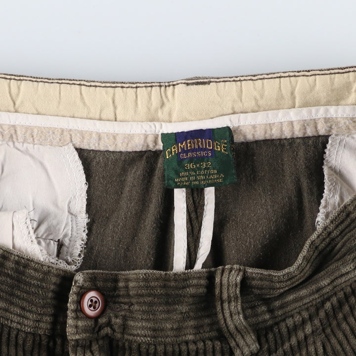 CAMBRIDGE Wide-Ribbed Two-Pleated Corduroy Pants, Men's, Size 34 cotton Khaki type Vintage Second Hand