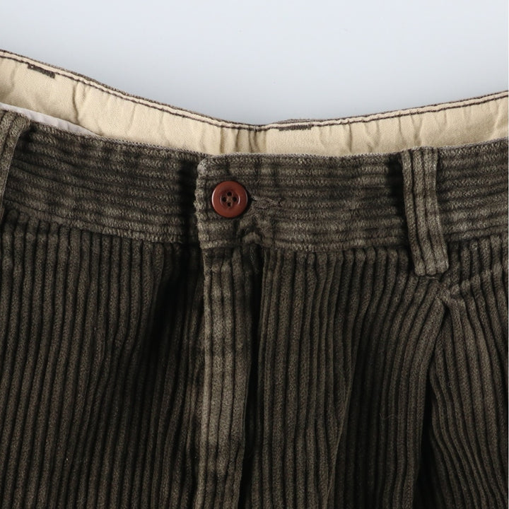 CAMBRIDGE Wide-Ribbed Two-Pleated Corduroy Pants, Men's, Size 34 cotton Khaki type Vintage Second Hand