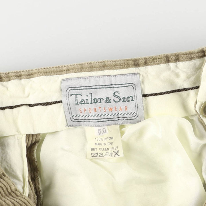 Tailor and Son Two-Pleated Wide-Rib Corduroy Pants, Made in Italy, Men's Size W31 cotton Khaki type Vintage Second Hand