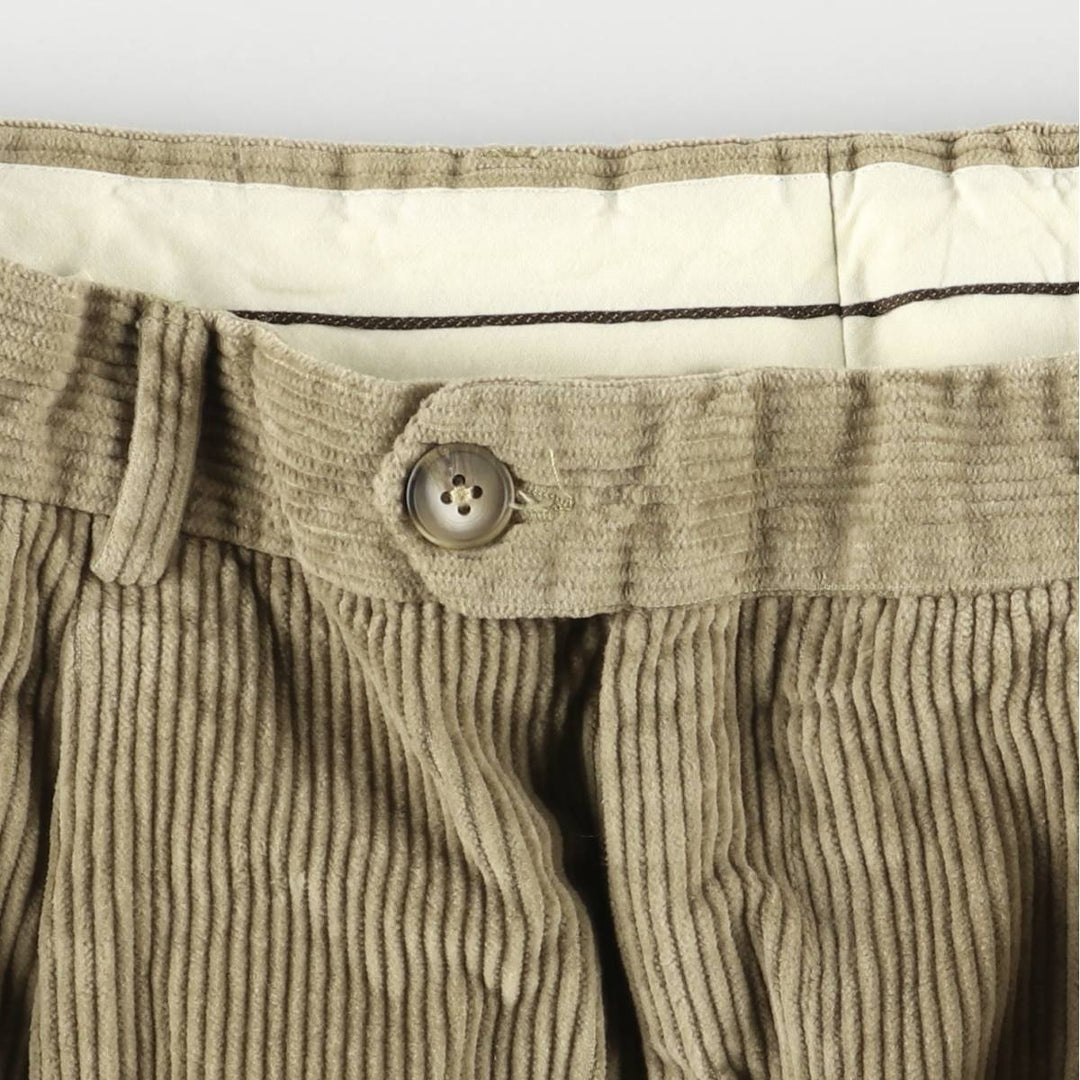 Tailor and Son Two-Pleated Wide-Rib Corduroy Pants, Made in Italy, Men's Size W31 cotton Khaki type Vintage Second Hand