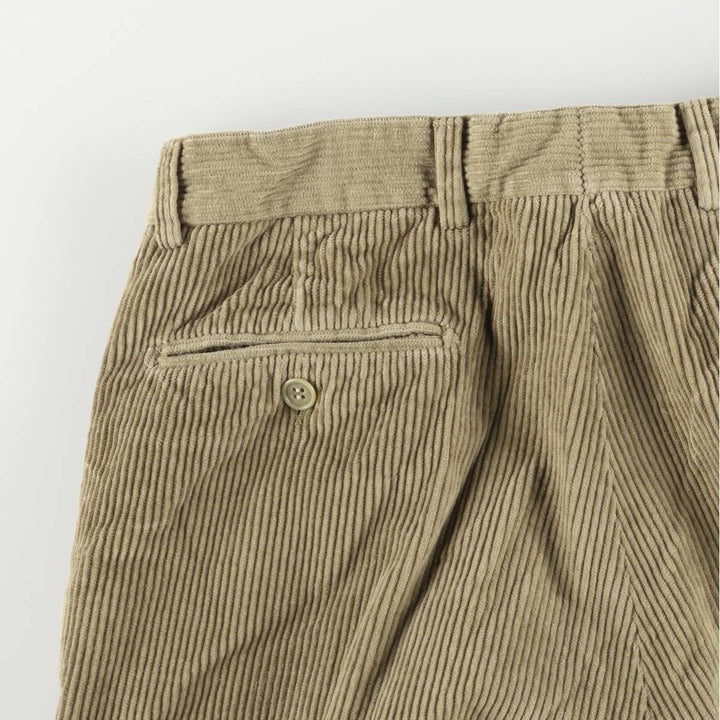 Tailor and Son Two-Pleated Wide-Rib Corduroy Pants, Made in Italy, Men's Size W31 cotton Khaki type Vintage Second Hand