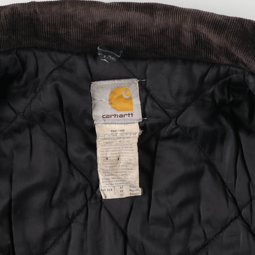 2000'S Carhartt Traditional Padded Duck Work Jacket, Made in USA, Men's Size L cotton Green type dark green Vintage Second Hand