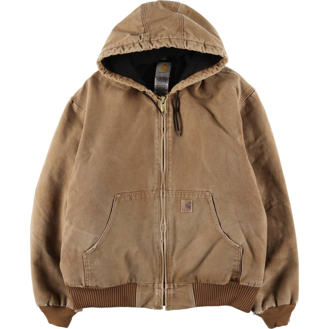 00'S Carhartt Active Jacket, Padded Duck Full Zip Hoodie, Men's Size L cotton brown type Vintage Second Hand