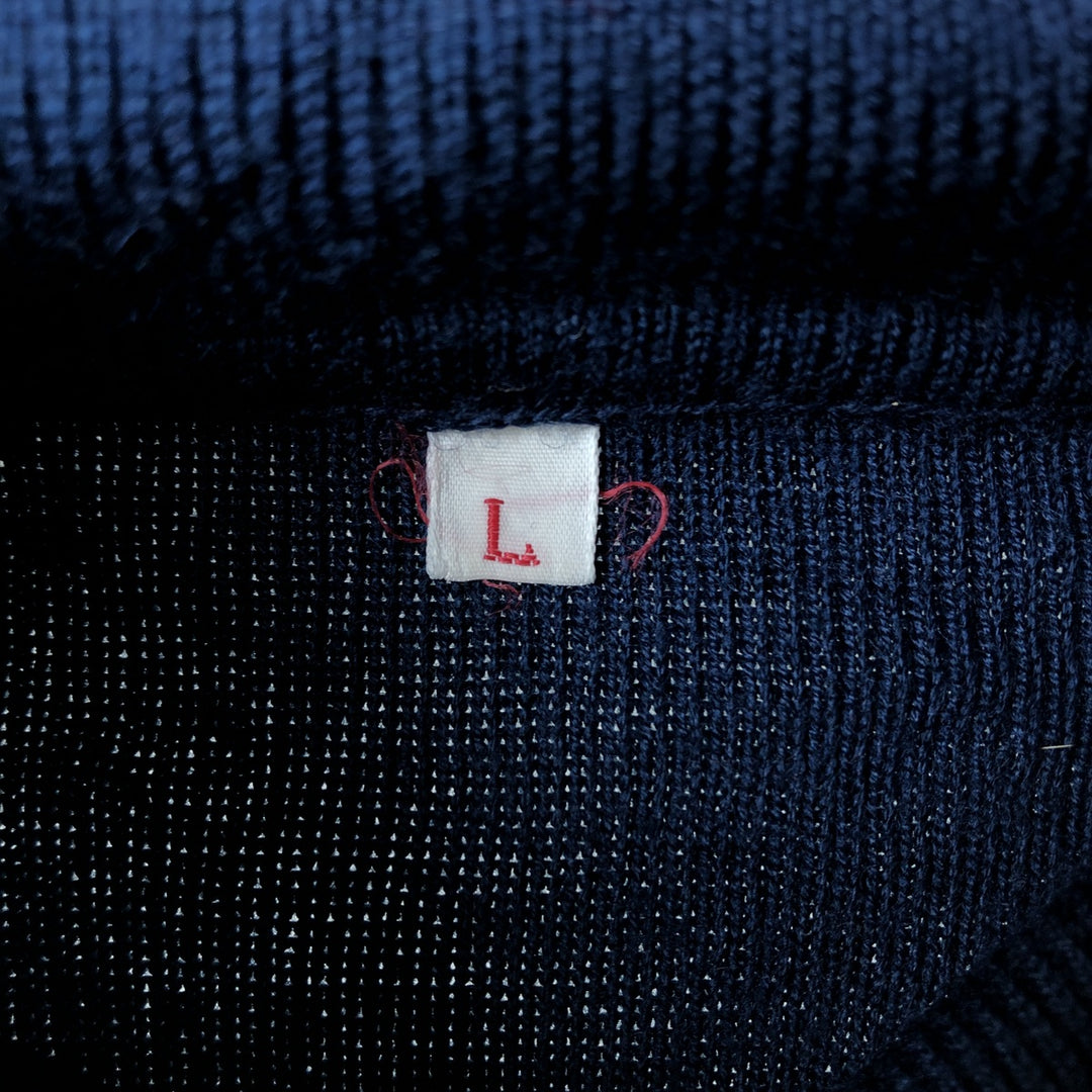 Multi-border turtleneck acrylic knit sweater, women's size L wool navy blue type Vintage Second Hand