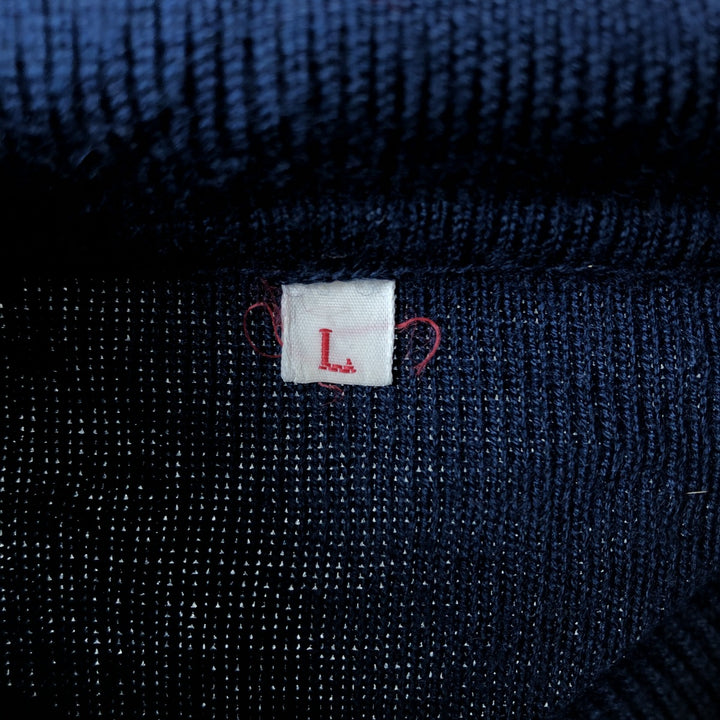 Multi-border turtleneck acrylic knit sweater, women's size L wool navy blue type Vintage Second Hand