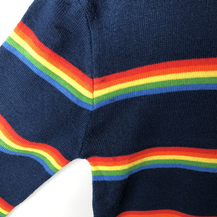 Multi-border turtleneck acrylic knit sweater, women's size L wool navy blue type Vintage Second Hand