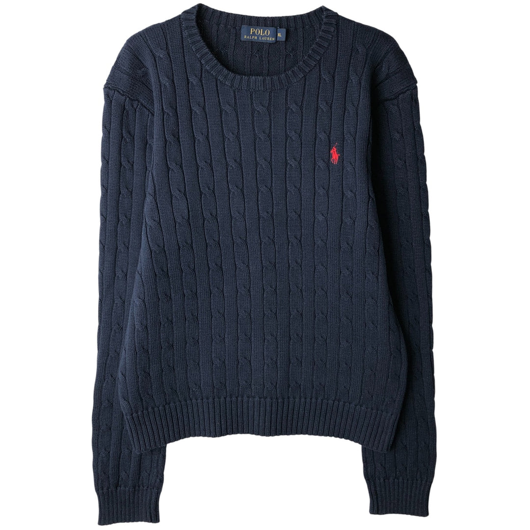 Ralph Lauren POLO RALPH LAUREN cable knit cotton sweater, women's size XL cotton navy blue type Vintage Second Hand