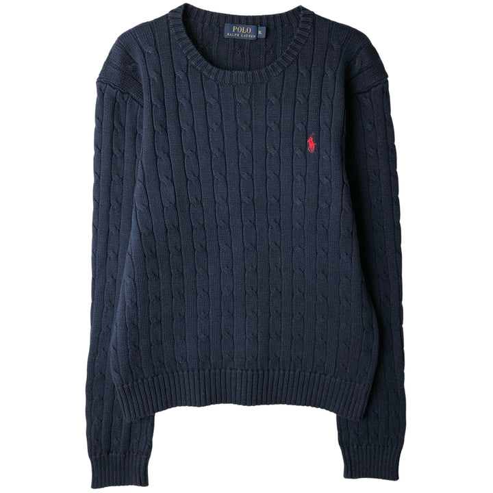 Ralph Lauren POLO RALPH LAUREN cable knit cotton sweater, women's size XL cotton navy blue type Vintage Second Hand