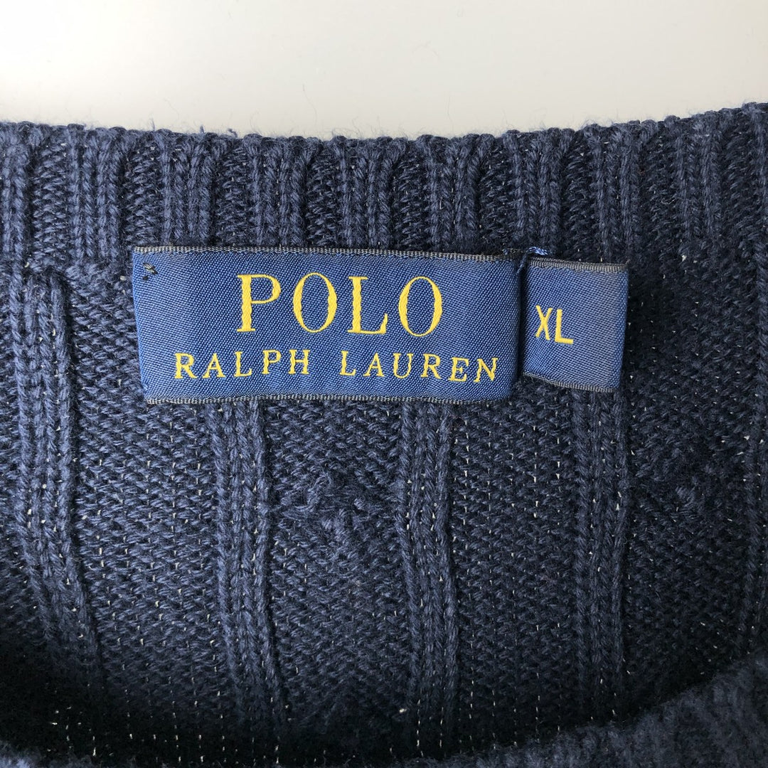 Ralph Lauren POLO RALPH LAUREN cable knit cotton sweater, women's size XL cotton navy blue type Vintage Second Hand