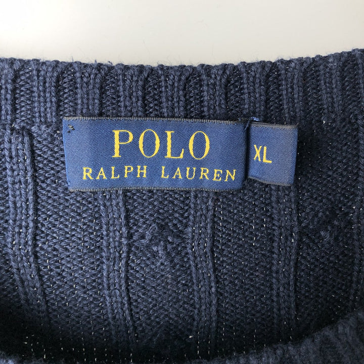 Ralph Lauren POLO RALPH LAUREN cable knit cotton sweater, women's size XL cotton navy blue type Vintage Second Hand