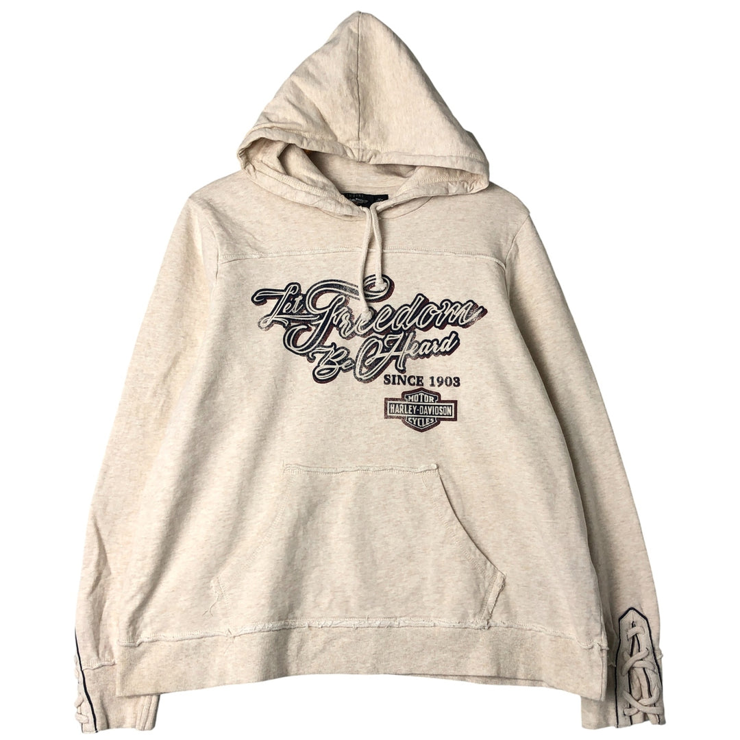 Harley-Davidson Eagle Print Lace-Up Advertising Pullover Hoodie, Women's, XXL cotton Beige type Vintage Second Hand