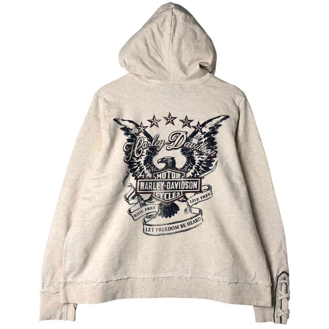 Harley-Davidson Eagle Print Lace-Up Advertising Pullover Hoodie, Women's, XXL cotton Beige type Vintage Second Hand