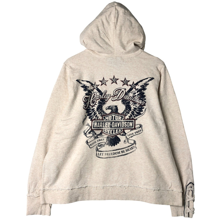 Harley-Davidson Eagle Print Lace-Up Advertising Pullover Hoodie, Women's, XXL cotton Beige type Vintage Second Hand