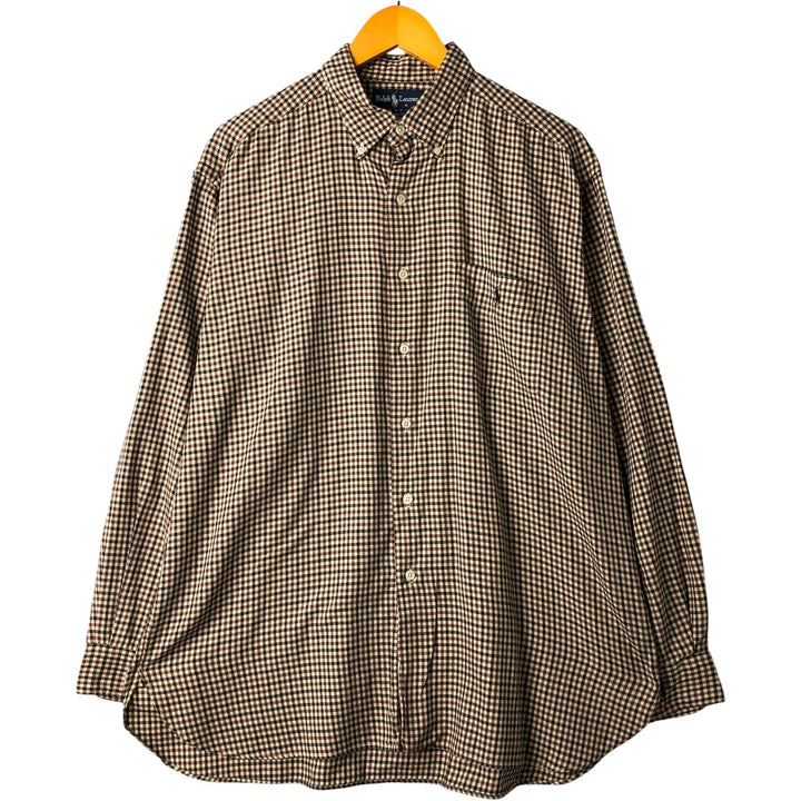 Ralph Lauren MCMEEL gingham check long-sleeve button-down check shirt, men's size L cotton brown type Vintage Second Hand