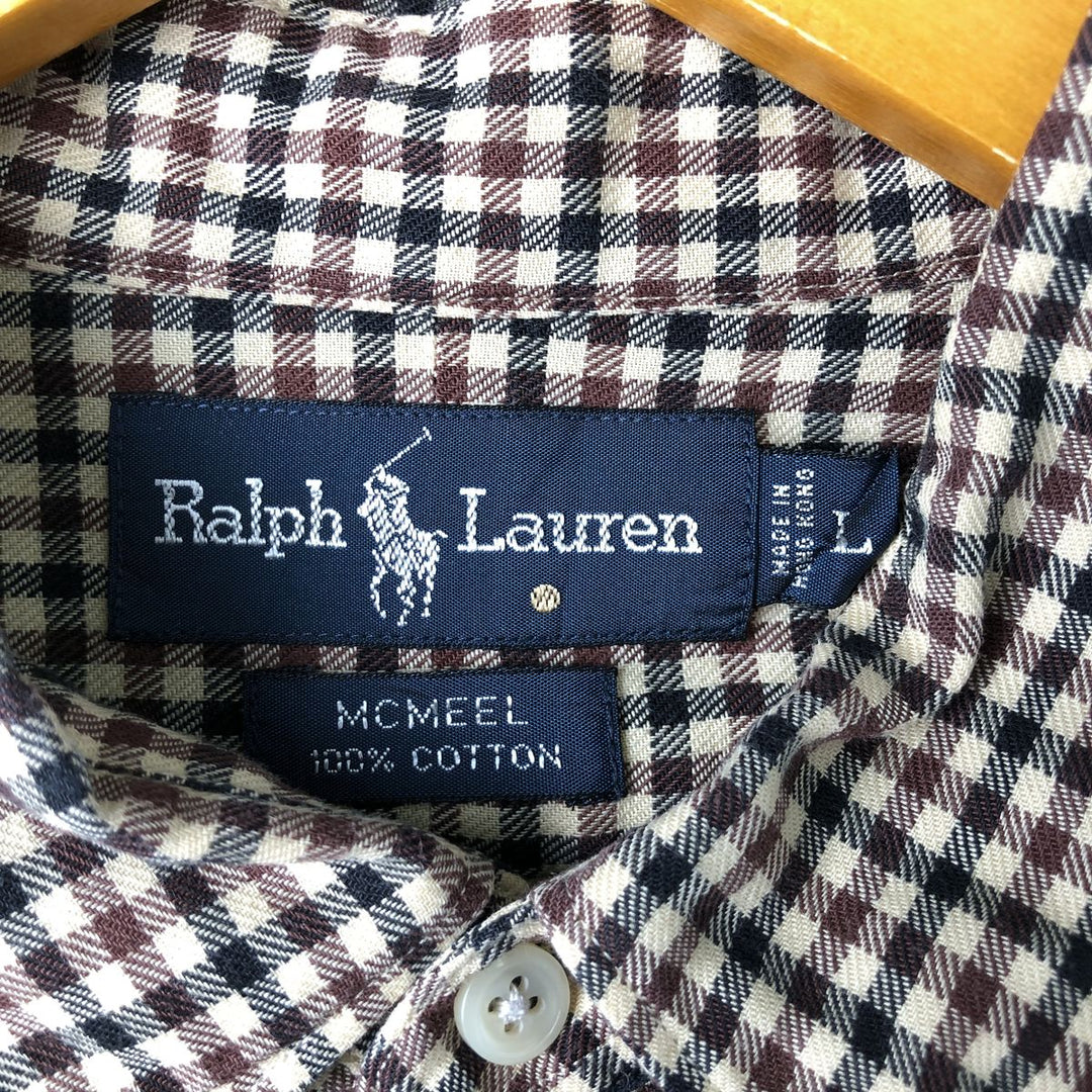 Ralph Lauren MCMEEL gingham check long-sleeve button-down check shirt, men's size L cotton brown type Vintage Second Hand