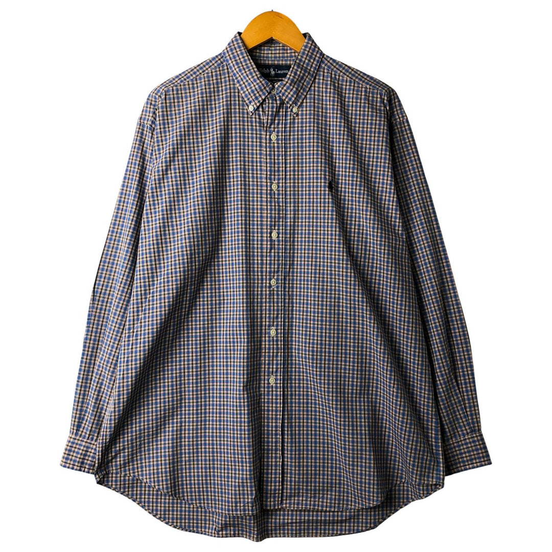 Ralph Lauren BLAKE long sleeve button down check shirt, men's size L cotton blue type Vintage Second Hand