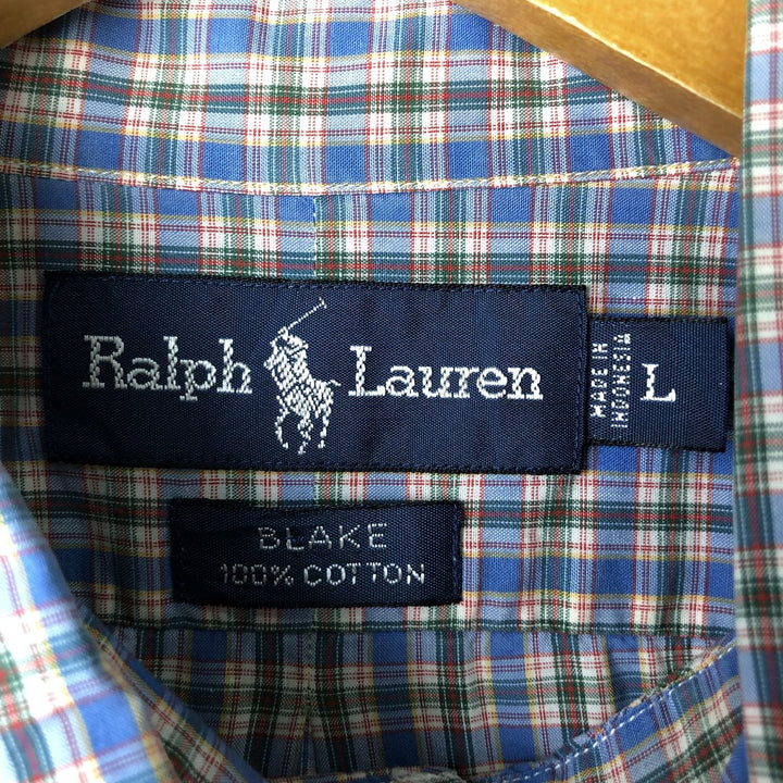 Ralph Lauren BLAKE long sleeve button down check shirt, men's size L cotton blue type Vintage Second Hand