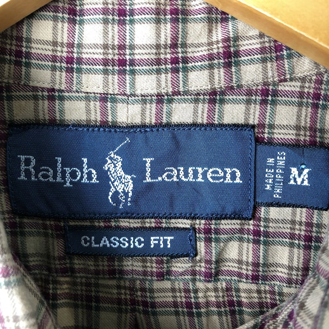 Ralph Lauren Classic Fit Long Sleeve Button Down Check Shirt Men's M cotton Beige type Vintage Second Hand