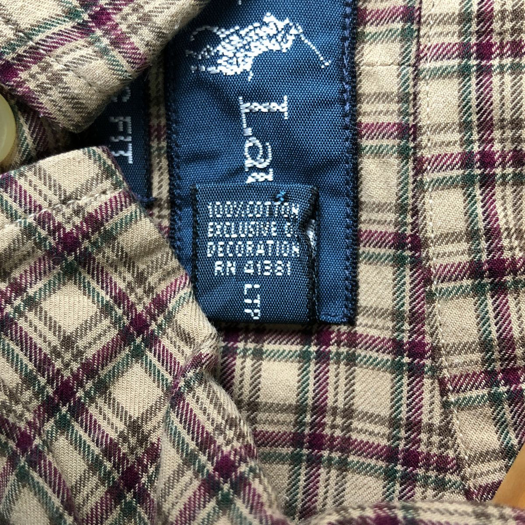 Ralph Lauren Classic Fit Long Sleeve Button Down Check Shirt Men's M cotton Beige type Vintage Second Hand
