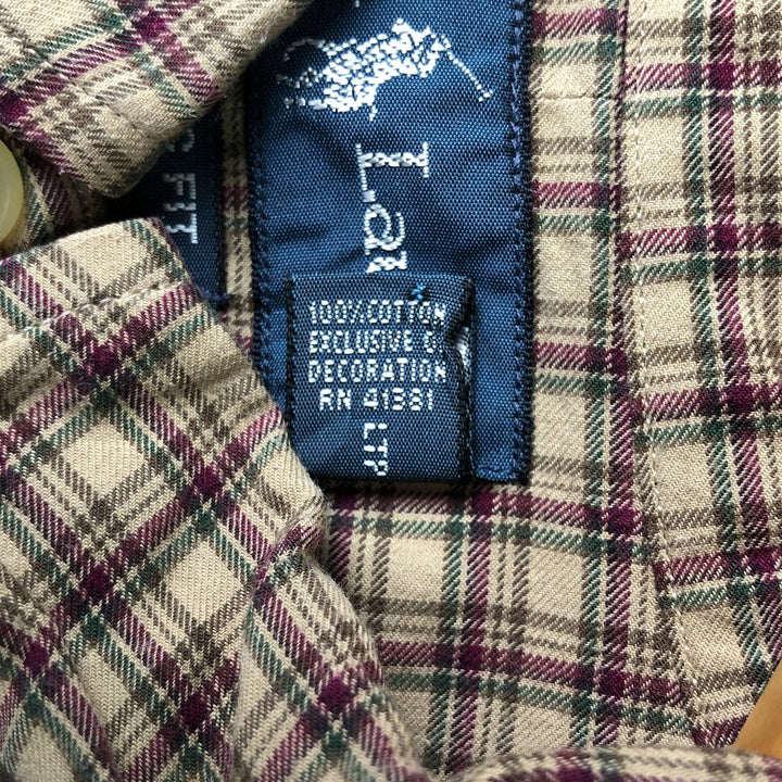 Ralph Lauren Classic Fit Long Sleeve Button Down Check Shirt Men's M cotton Beige type Vintage Second Hand