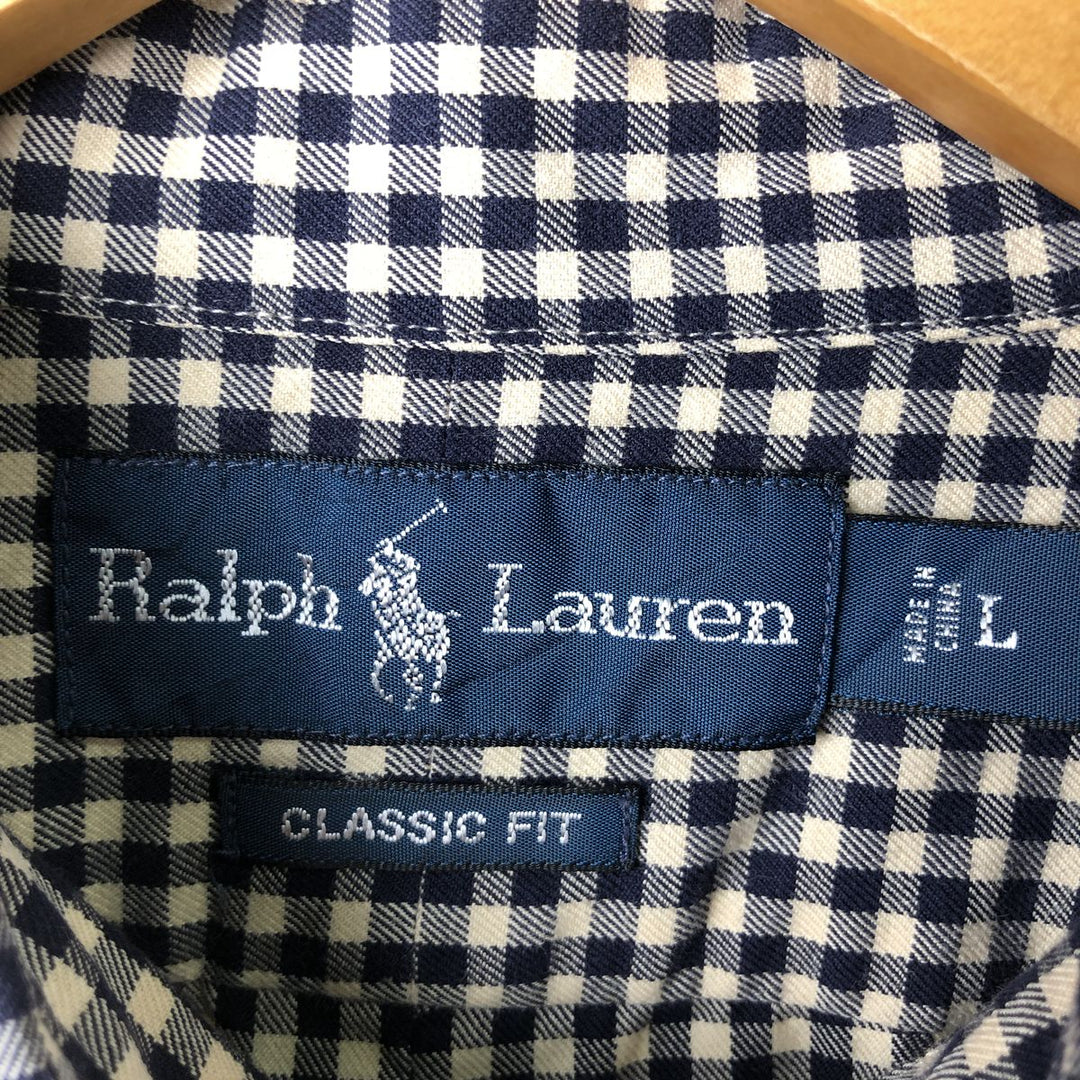 Ralph Lauren Classic Fit Long Sleeve Button Down Check Shirt, Men's Size L cotton black type Vintage Second Hand